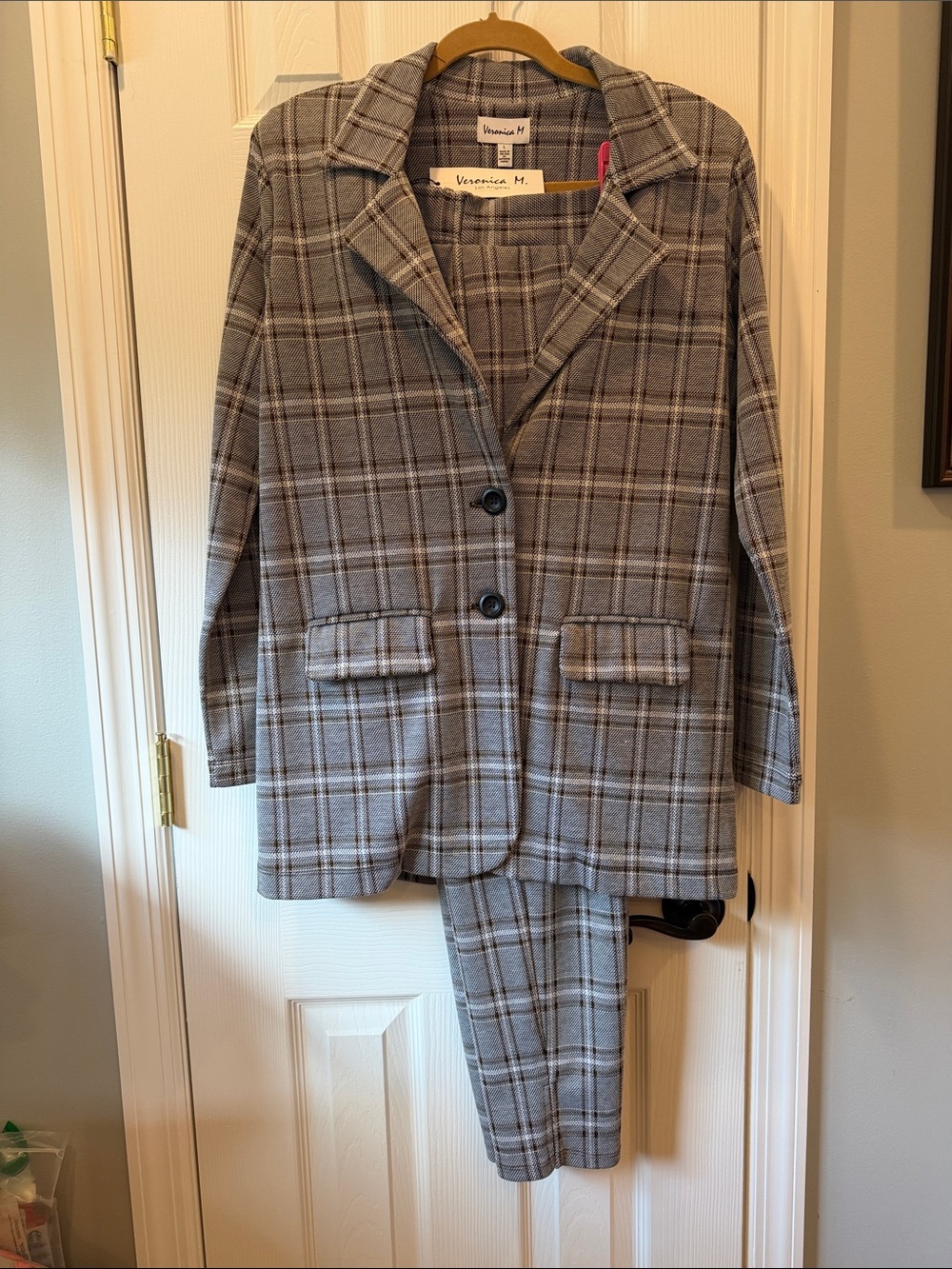 Veronica M Gray Plaid Women's Pantsuit - Tailored Two-Piece